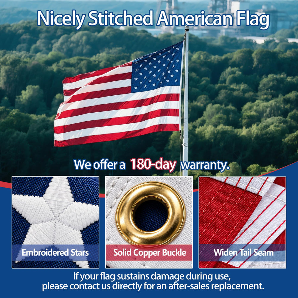 Close-up of embroidered stars on American flag