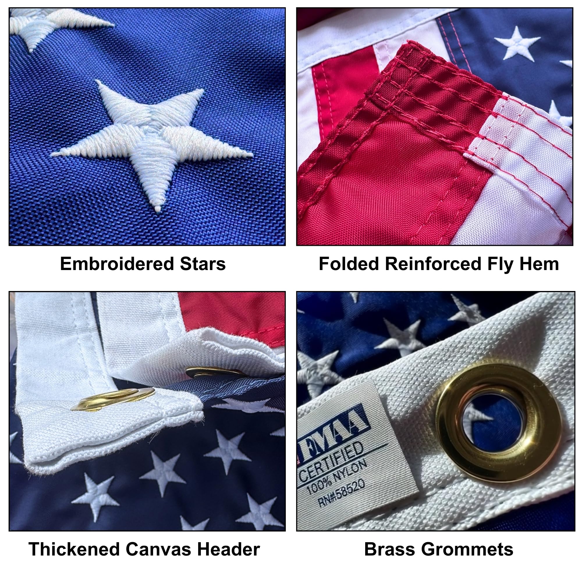 Close-up of embroidered stars on Fine Line Flag