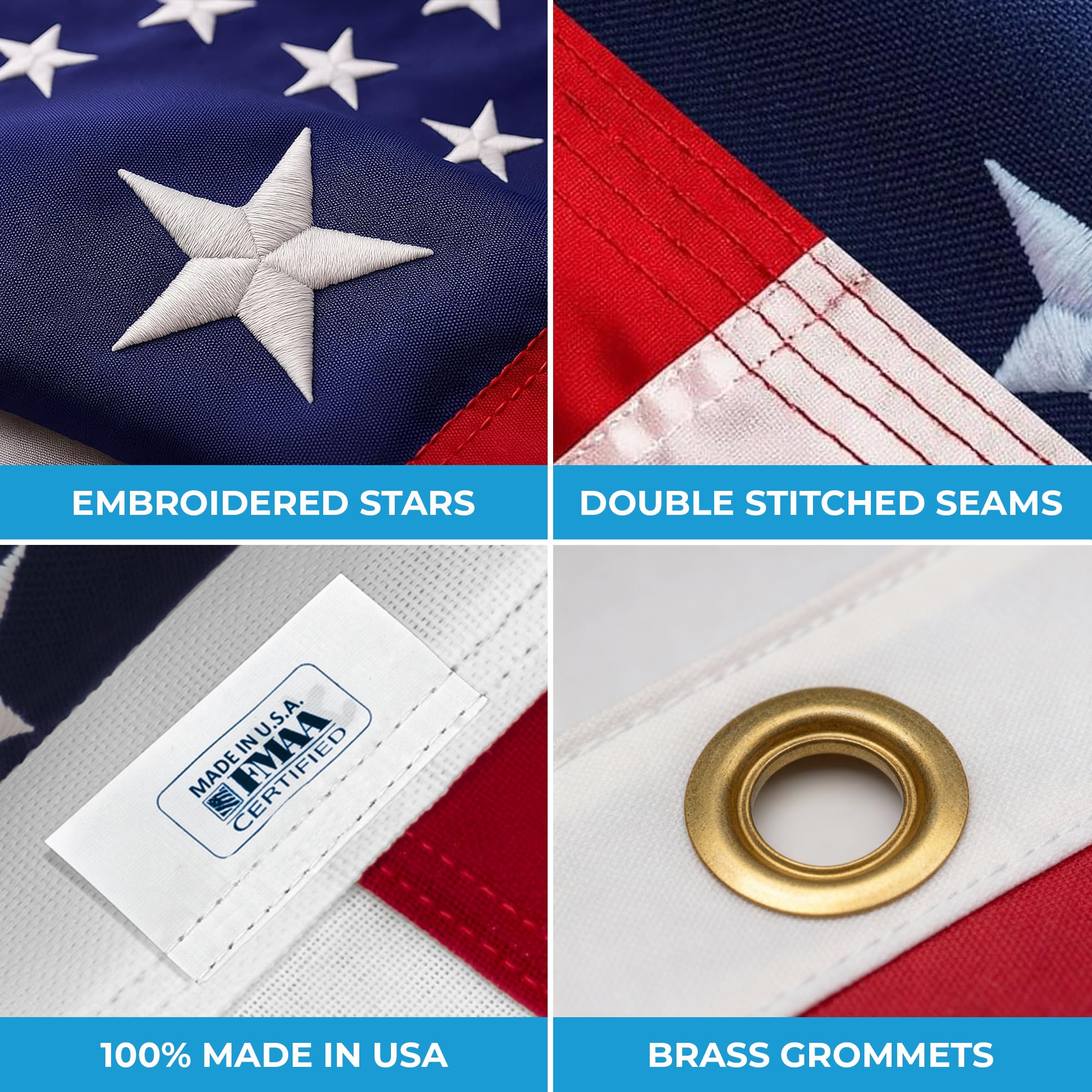 Close-up of embroidered stars on Garnetics American Flag