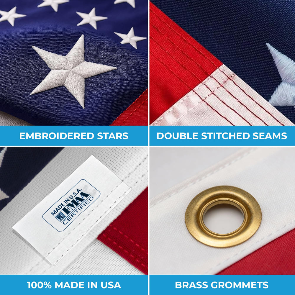 Close-up of embroidered stars on Garnetics American Flag