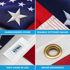 Close-up of embroidered stars on Garnetics American Flag