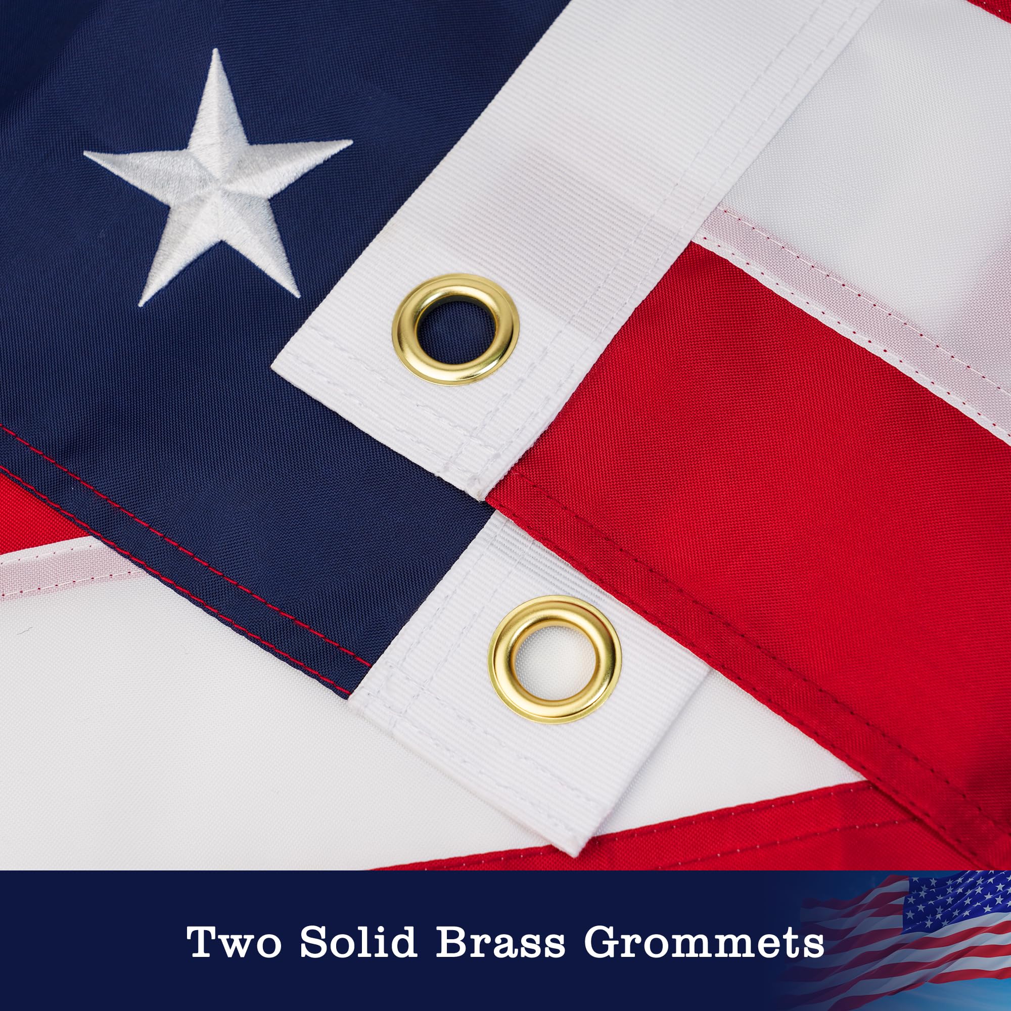 Close-up of embroidered stars on YIYUESQUHF American Flag