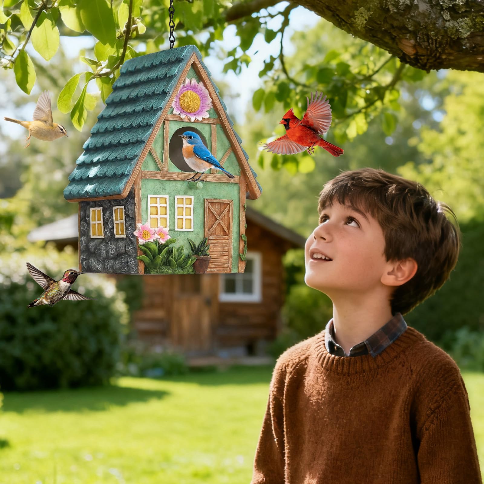 Close-up of entrance hole on MINWOLF birdhouse