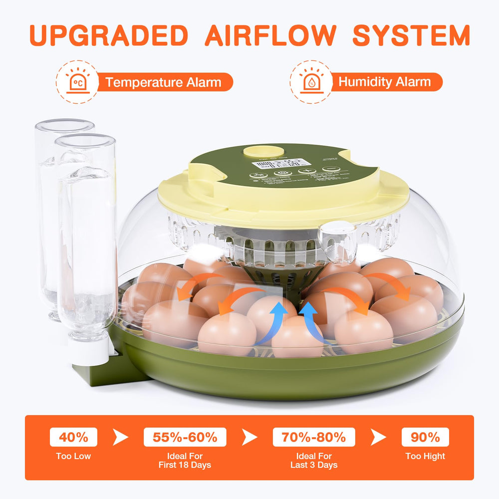 Close-up of Etegow 18 Egg Incubator temperature and humidity display