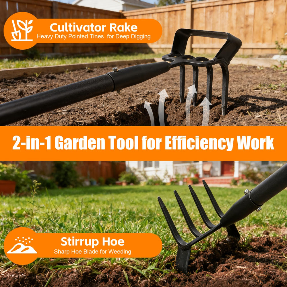 Close-up of EUIJOIP Garden Hoe's thick steel handle with rubber grip