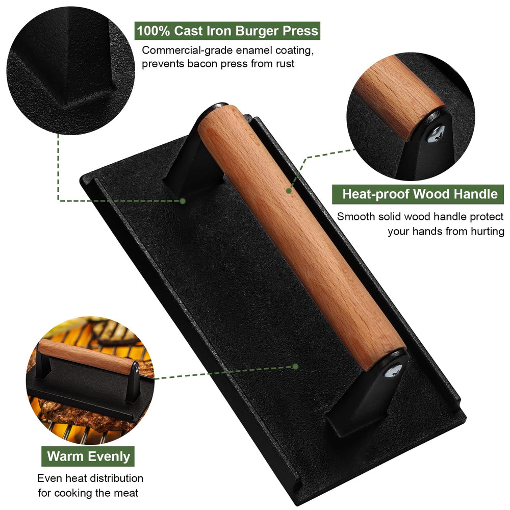 Close-up of EWFEN burger press wooden handle
