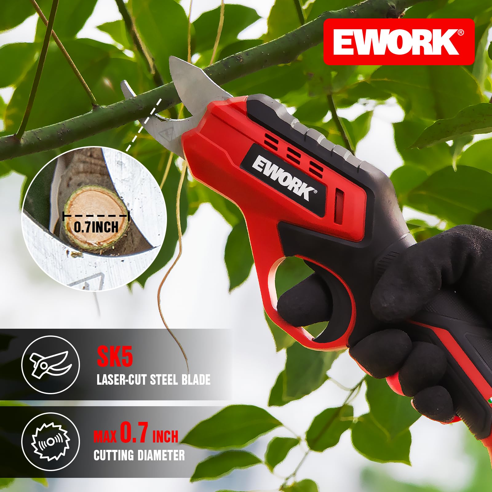 Close-up of EWORK Electric Pruning Shears blade