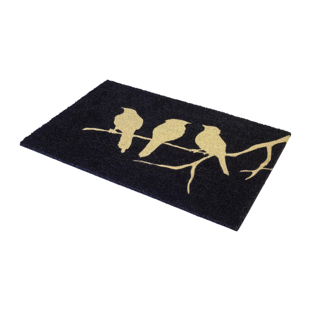 Close-up of FAB HAB Birds on Branch Black Doormat texture