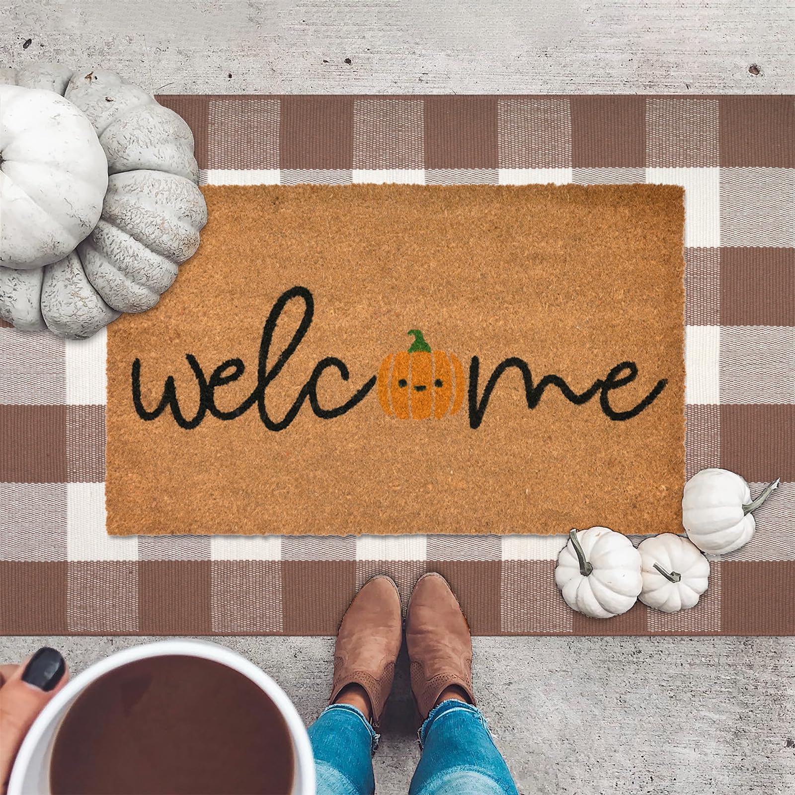 Close-up of Fallovea Coco Coir Welcome Mat with durable backing