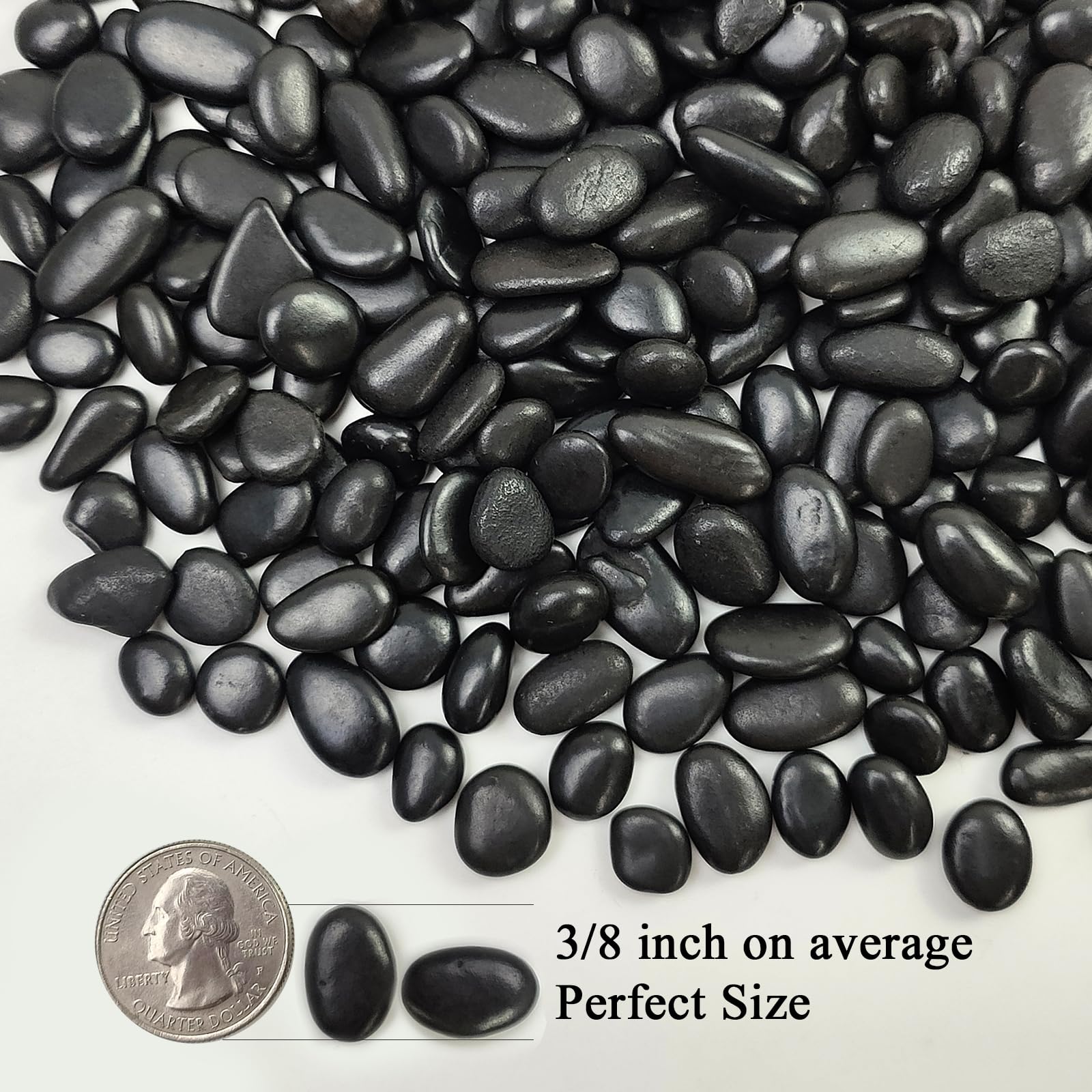 Close-up of FANTIAN black pebbles showing smooth texture