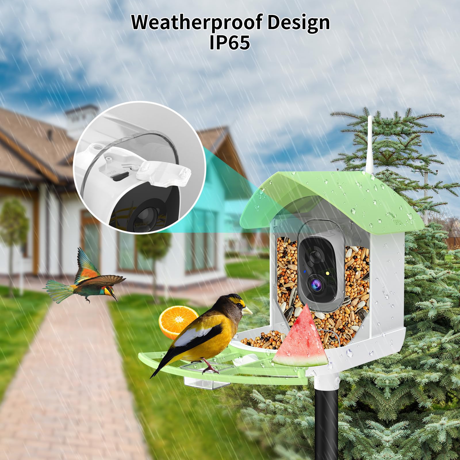 Close-up of Fazoxo Smart Bird Feeder camera and sensor