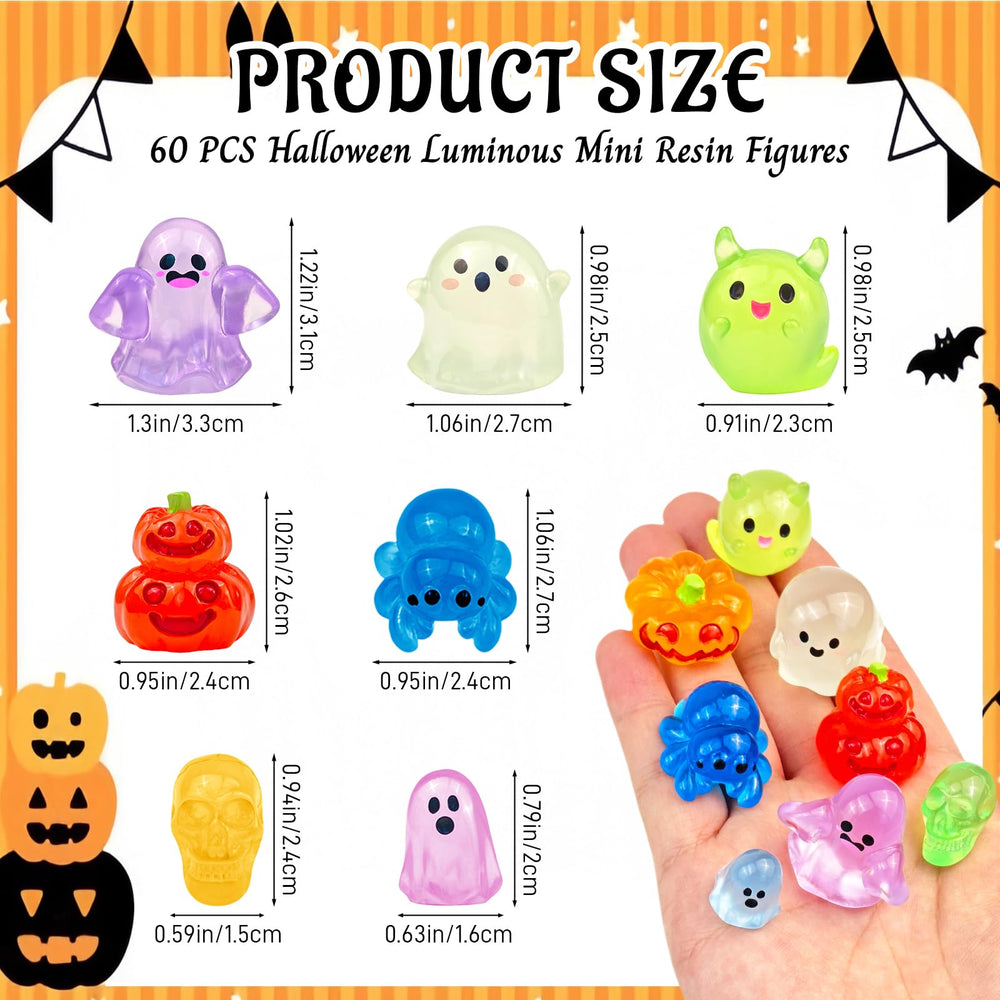 Close-up of Feivando Halloween mini figures in ghost and pumpkin shapes