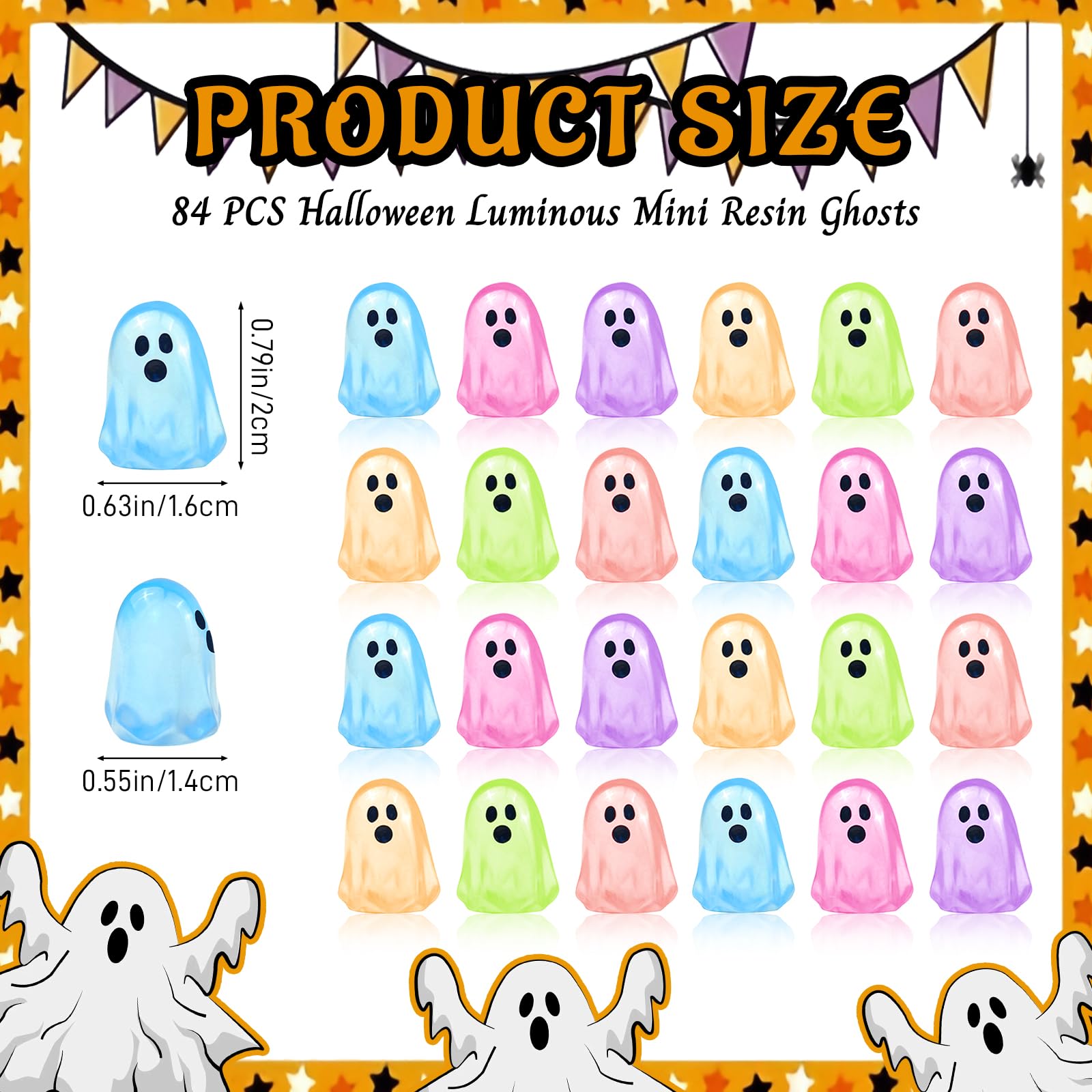 Close-up of Feivando mini ghost figures showing their glowing feature