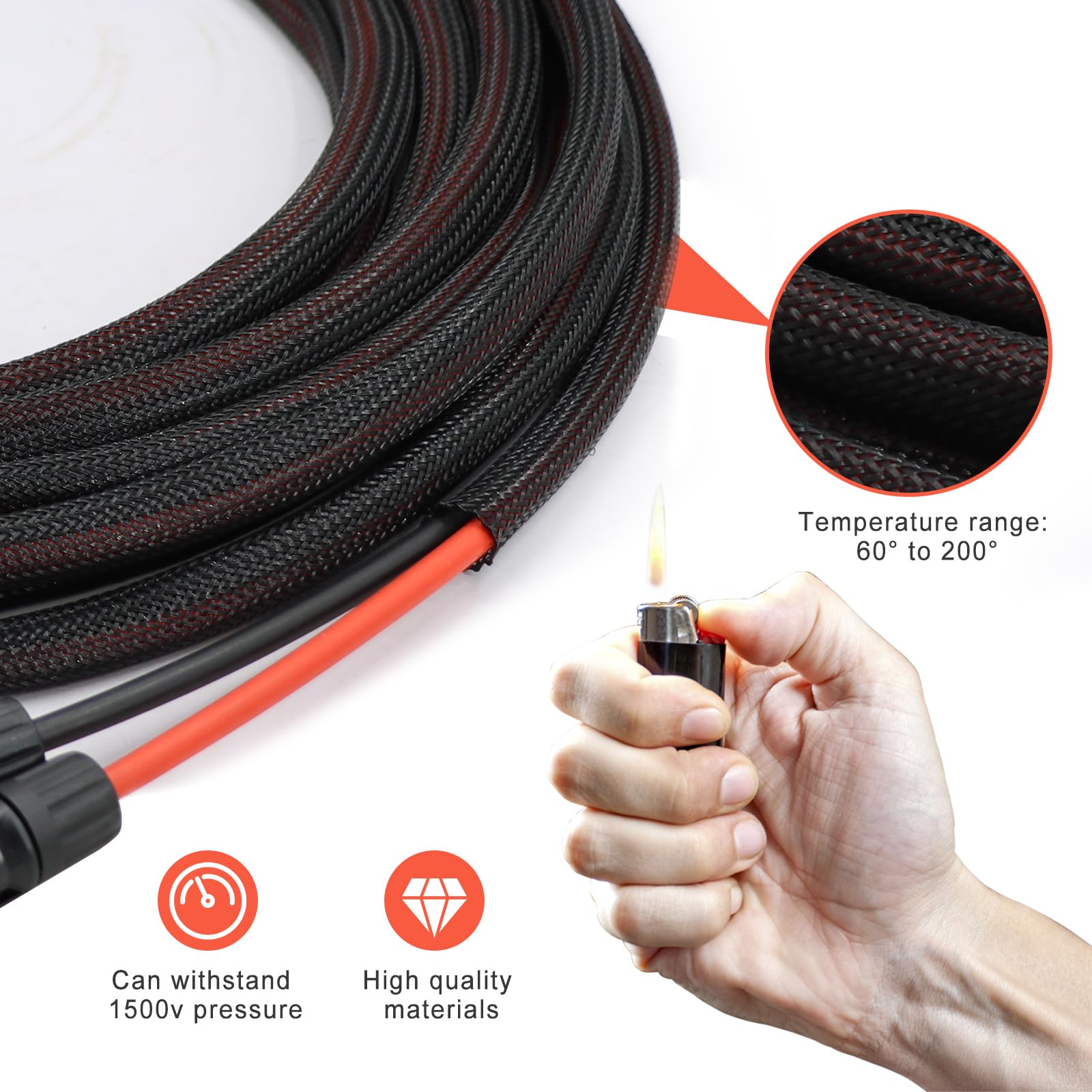 Close-up of Feotech 10AWG solar cable connectors