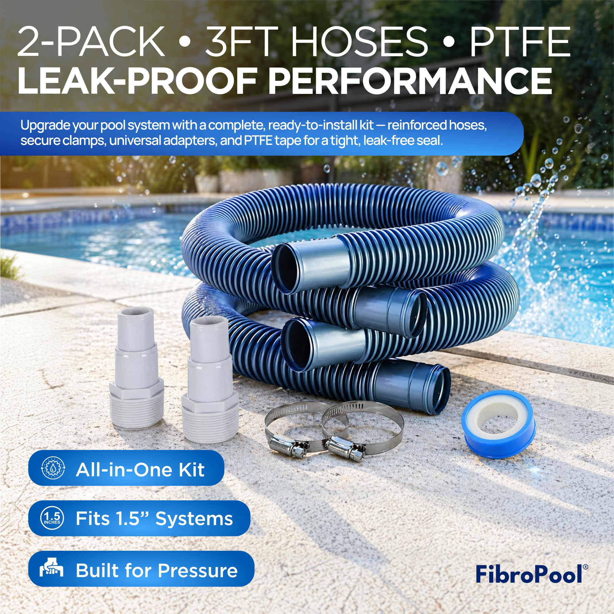 Close-up of FibroPool filter hose material and PTFE tape