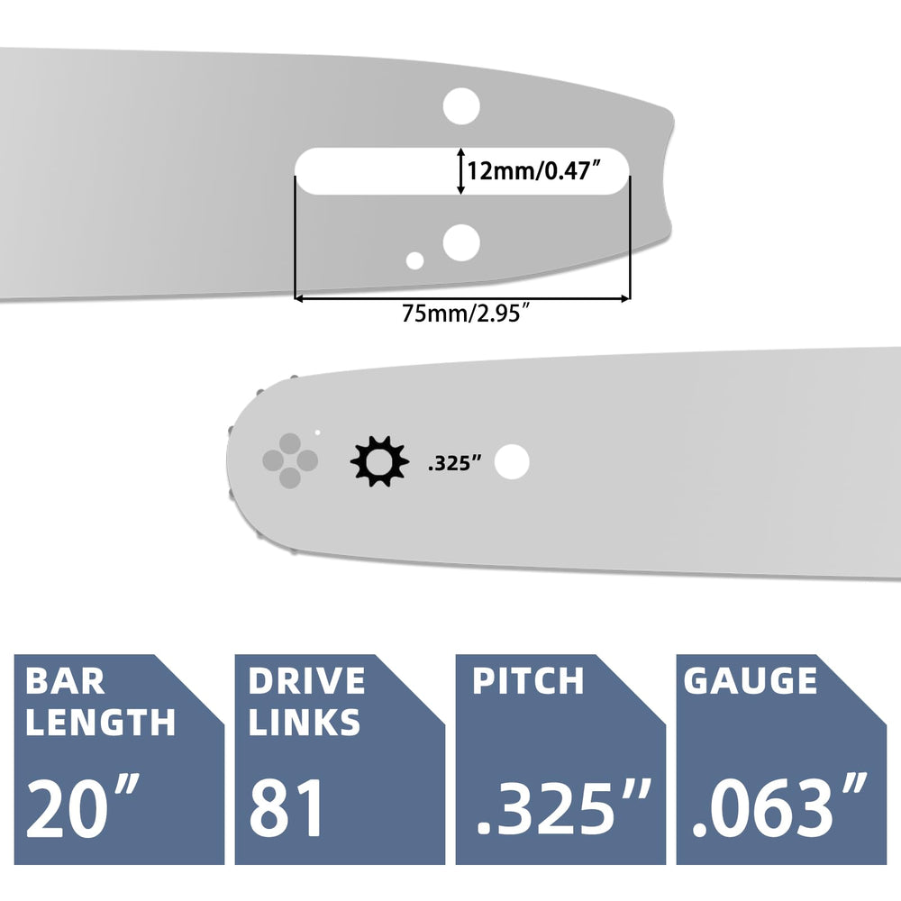 Close-up of Fifchall chainsaw bar specifications