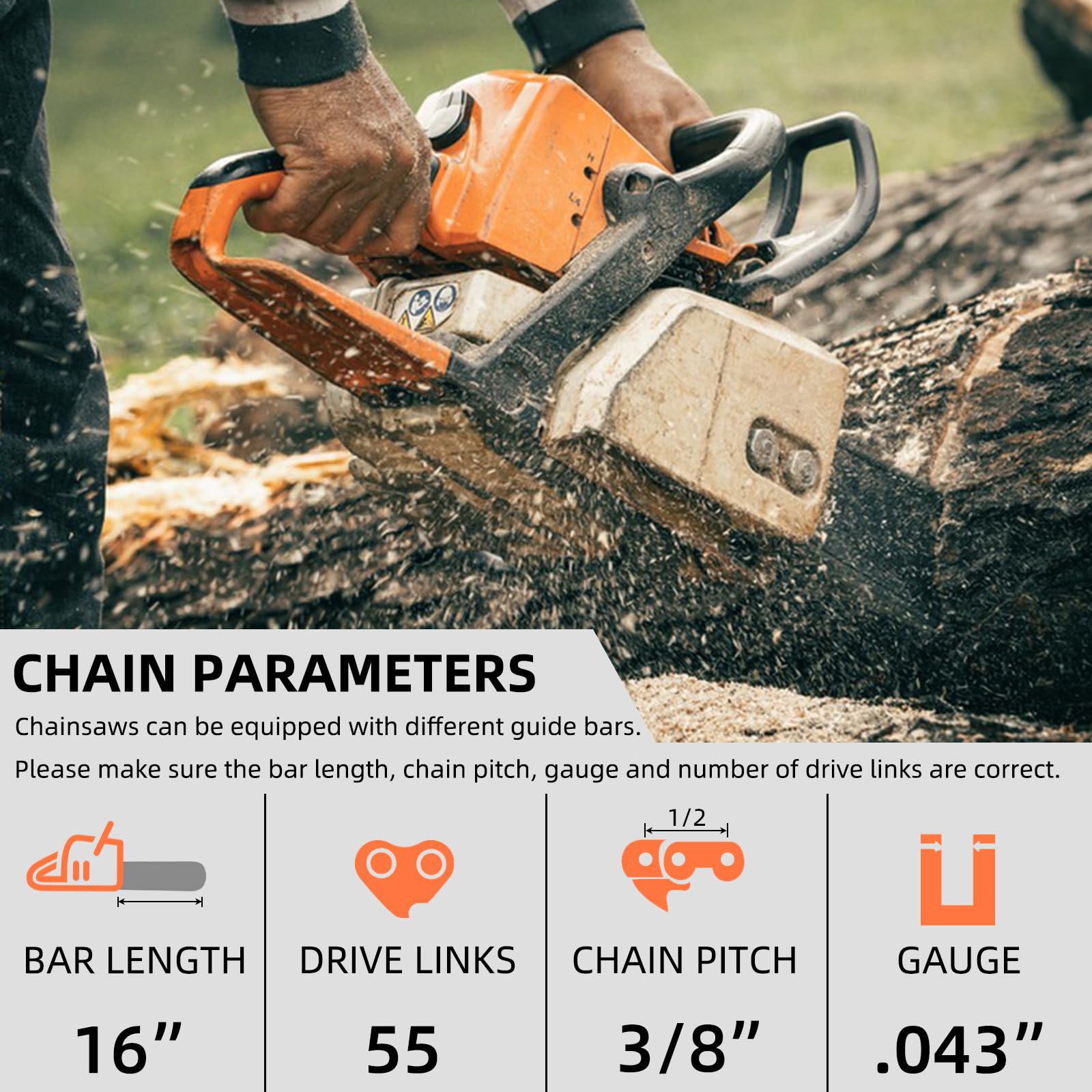 Close-up of Fifchall chainsaw chain specifications