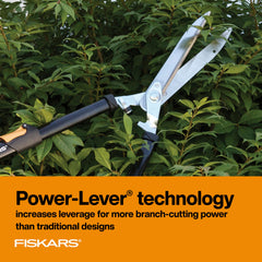 Close-up of Fiskars hedge shears serrated blade