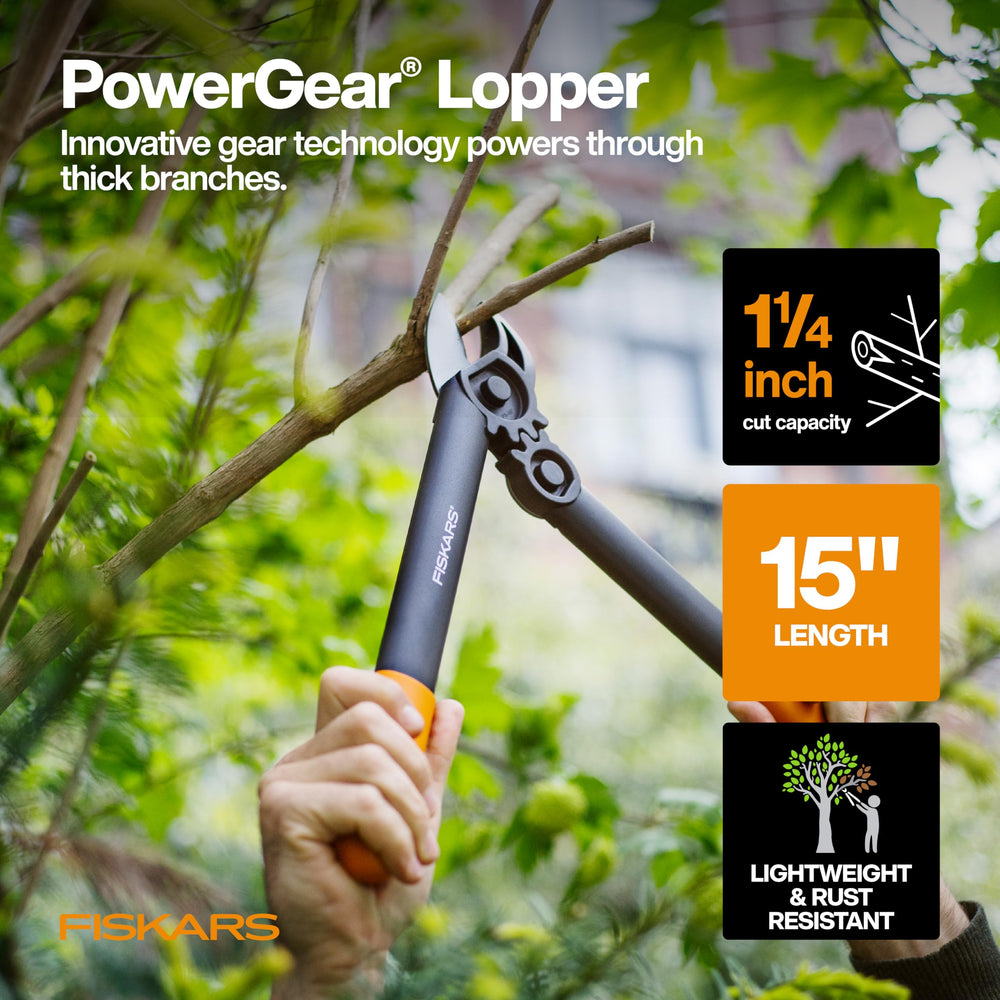 Close-up of Fiskars PowerGear Lopper in orange