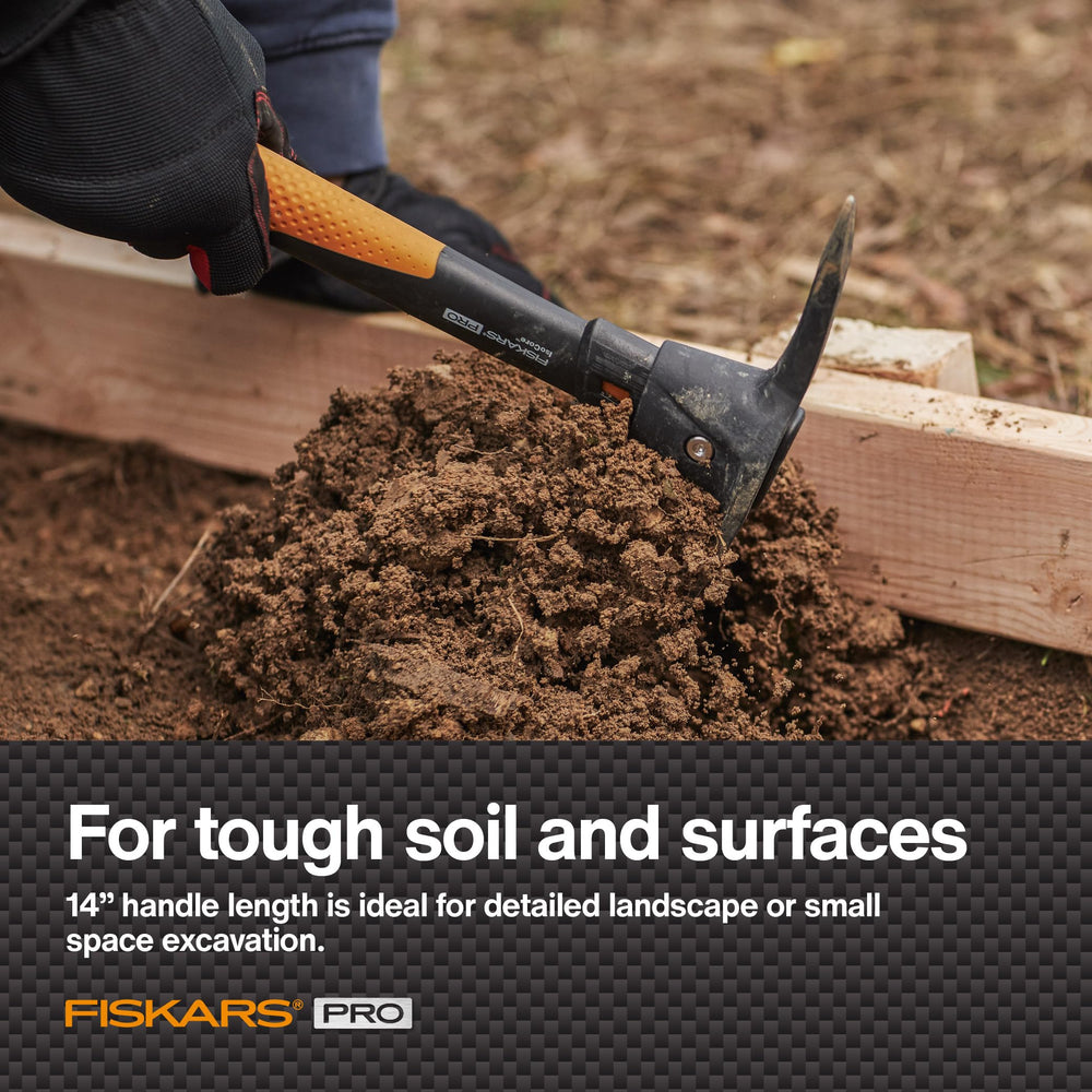 Close-up of Fiskars Pro IsoCore Pickaxe handle and grip
