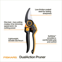Close-up of Fiskars pruner blade and handle