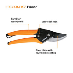 Close-up of Fiskars steel blade on pruning shears