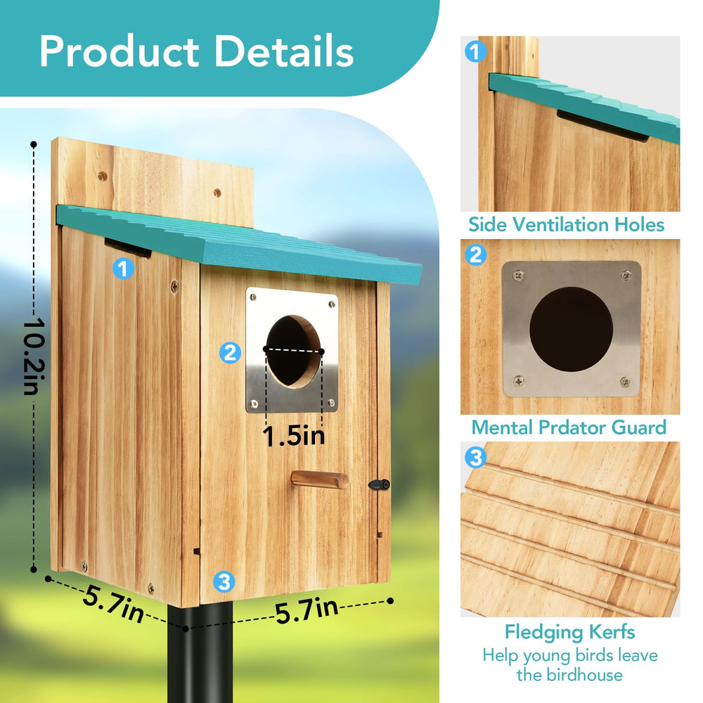 Close-up of Fitraho bird house entrance for small birds