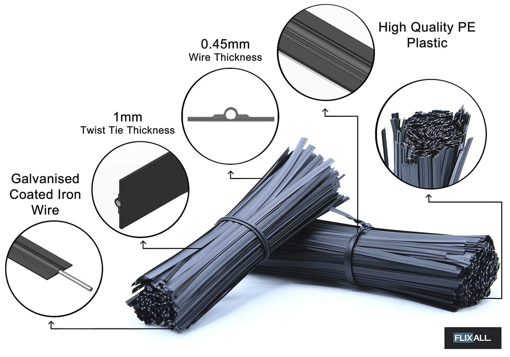 Close-up of Flixall Twist Ties showing bendable wire