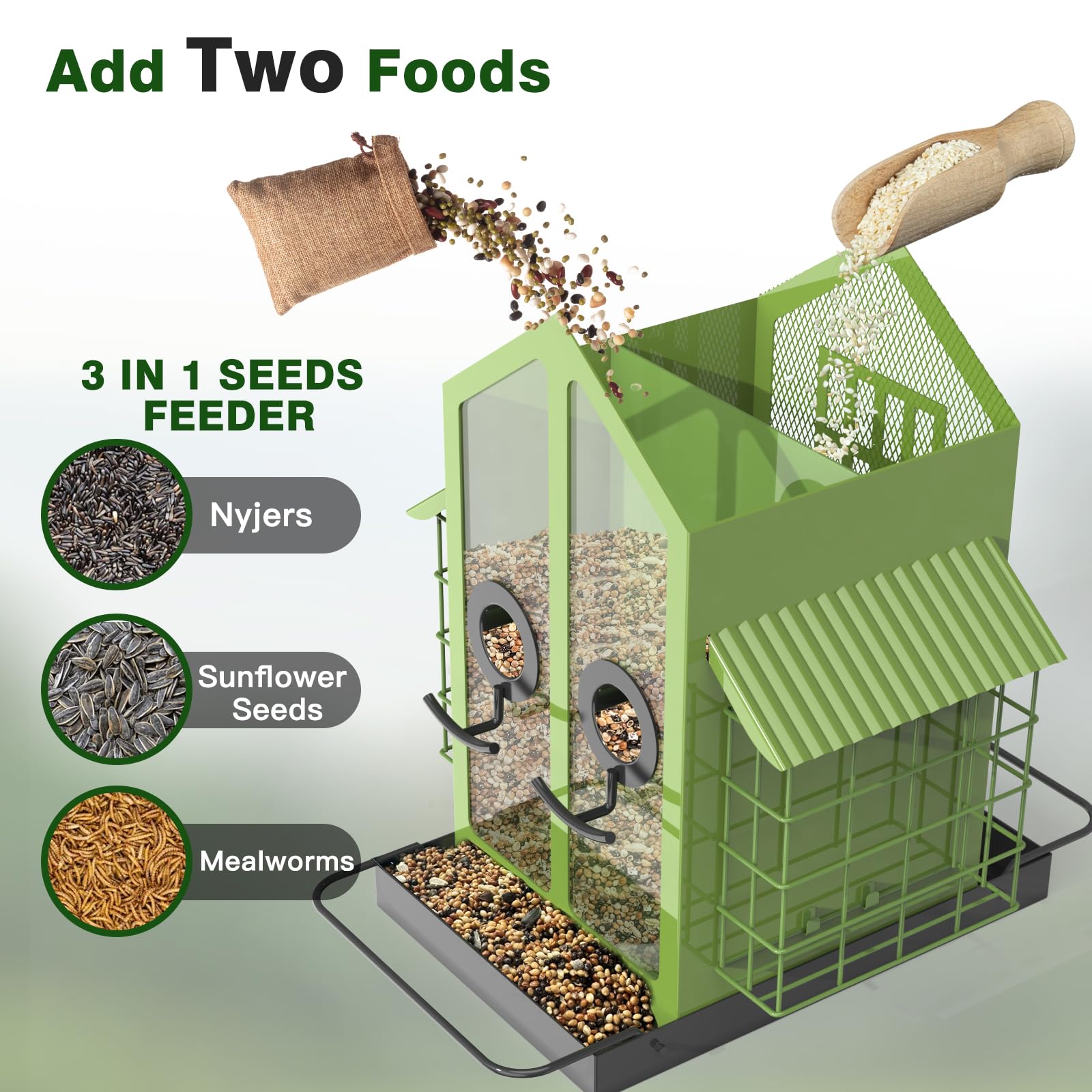Close-up of FlowaFoli Bird Feeder transparent seed compartment
