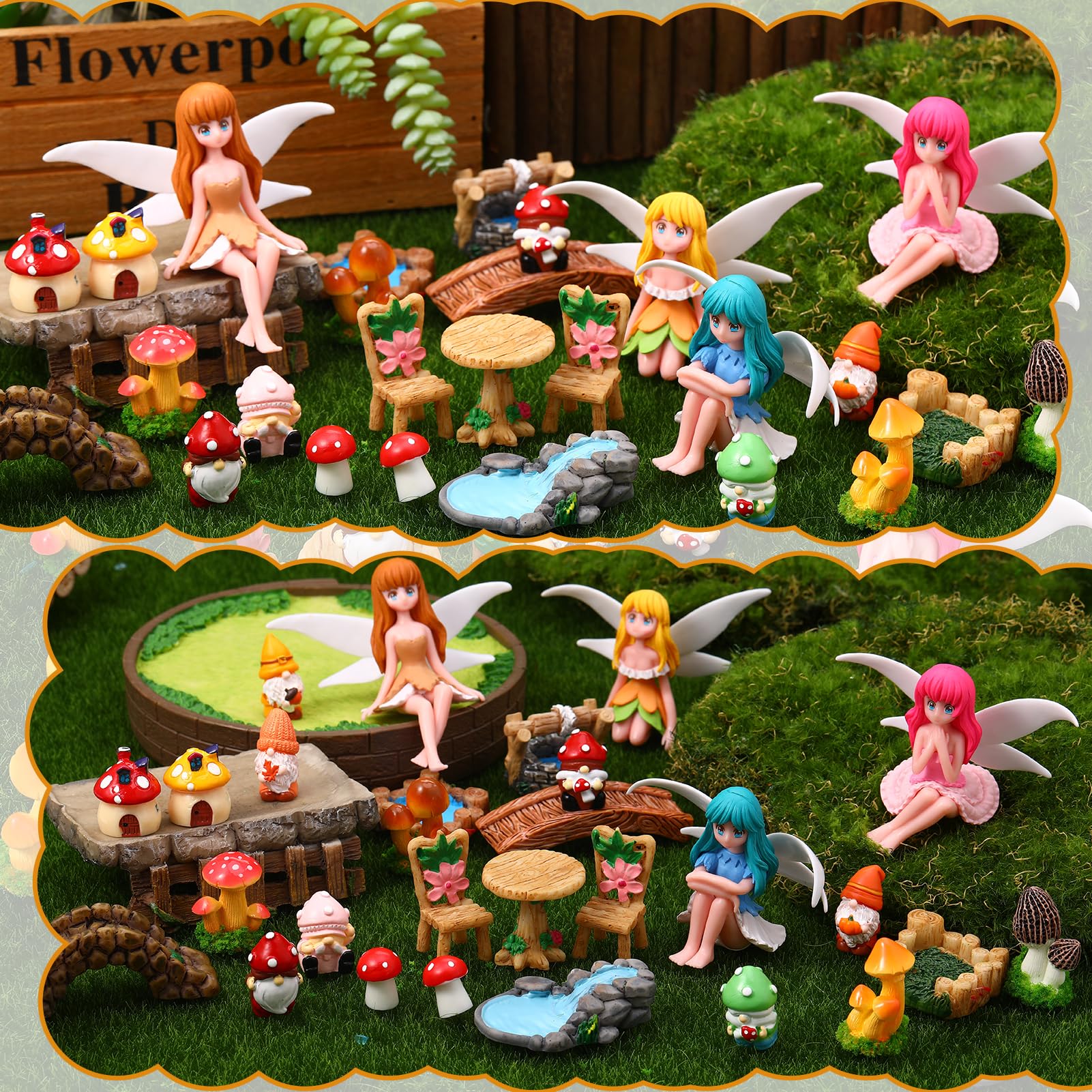 Close-up of flower fairies from GGSTDDUP fairy garden set
