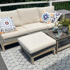 Close-up of FLYMEI cushion cover showing thick polyester fabric