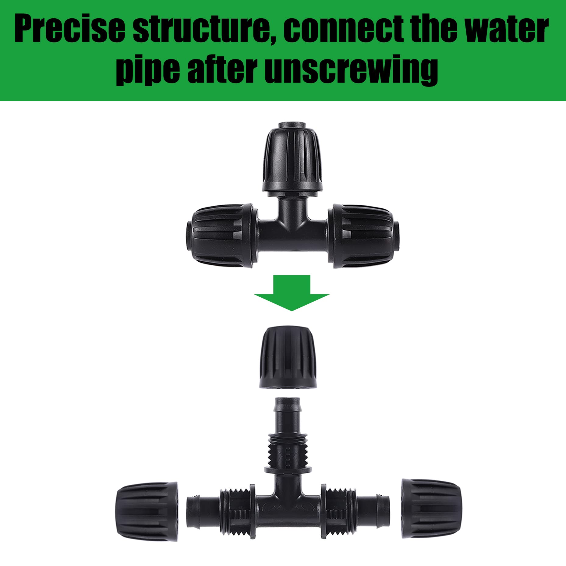 Close-up of FOGWOWO tee connectors showing barbed ends