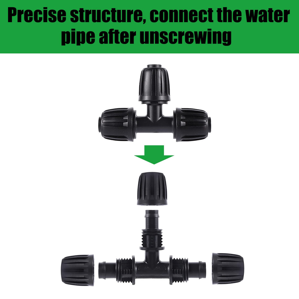 Close-up of FOGWOWO tee connectors showing barbed ends