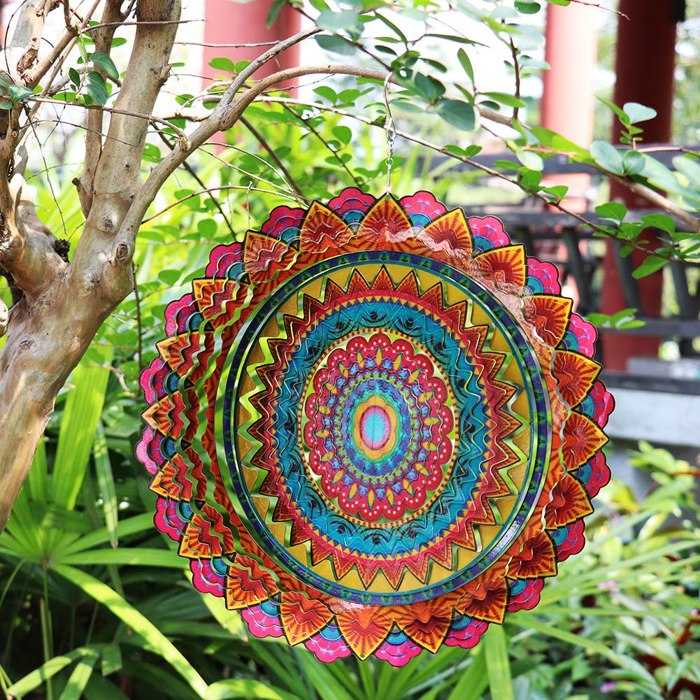 Close-up of FONMY wind spinner's intricate stainless steel design