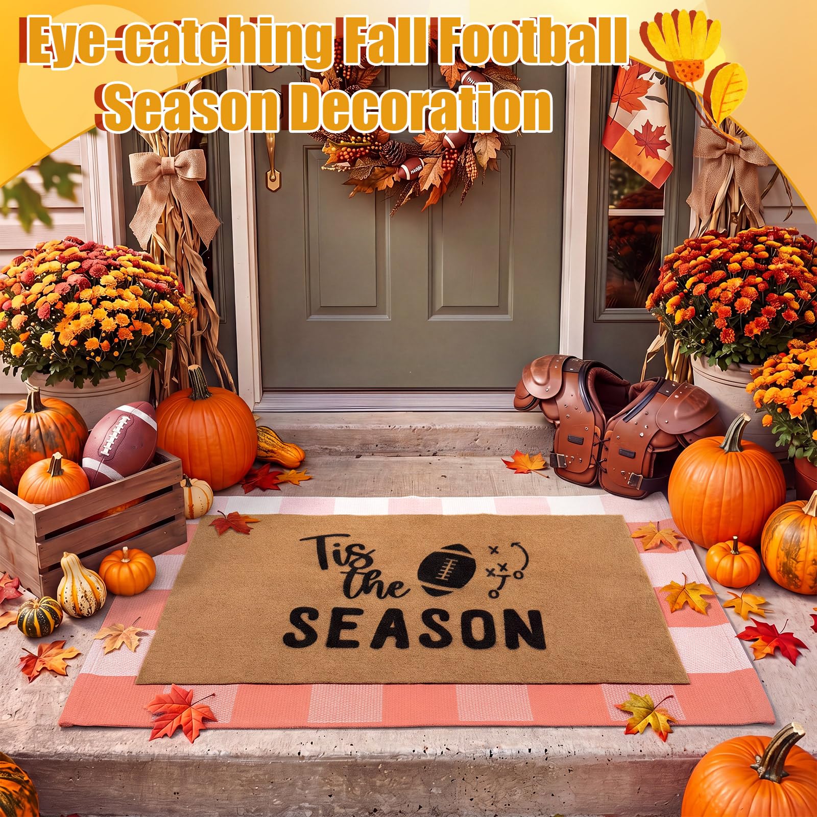 Close-up of football playbook design on coir mat