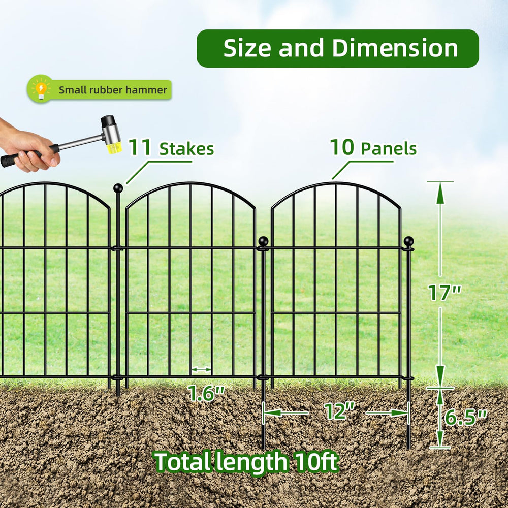 Close-up of FOREHOGAR Metal Garden Fence panel and stake