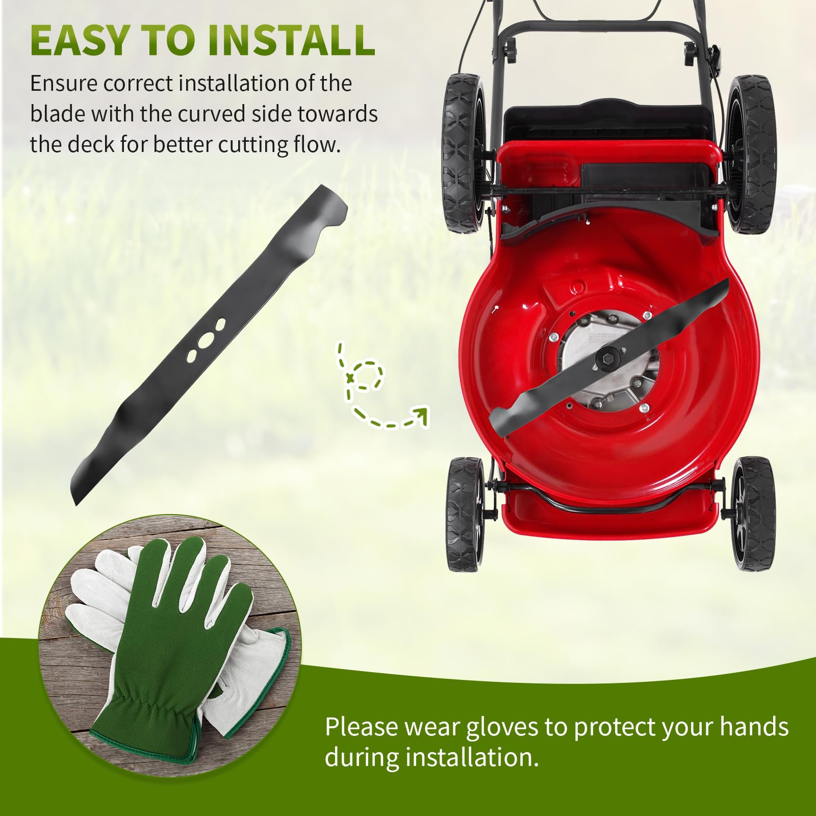 Close-up of Fourtry mower blade center hole