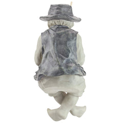 Close-up of Frederic the Little Fisherman's floppy hat and fishing gear