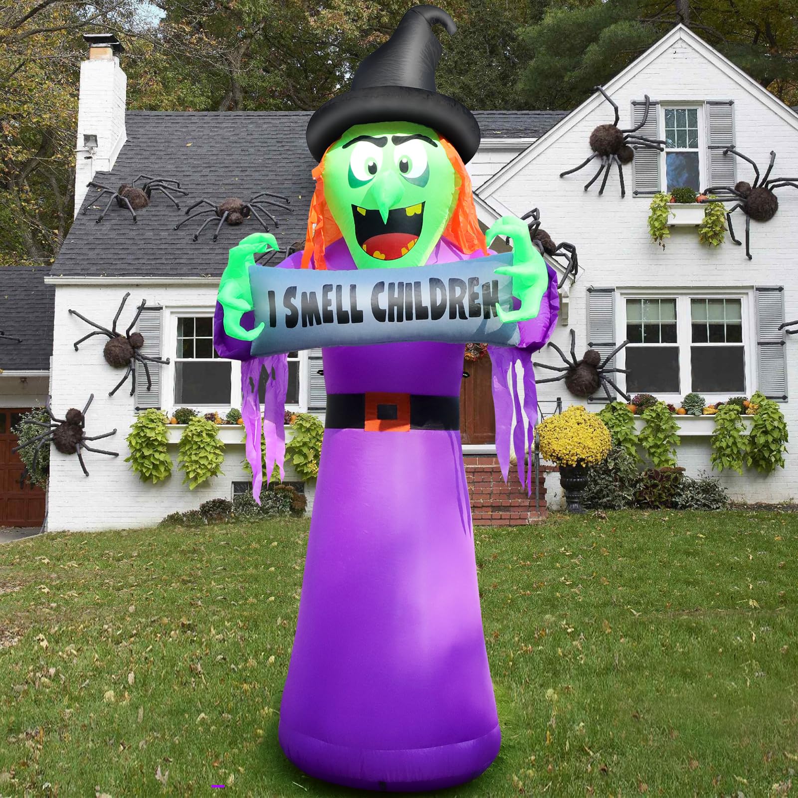 Close-up of FunFanso 8FT Halloween Inflatable Witch's LED lights
