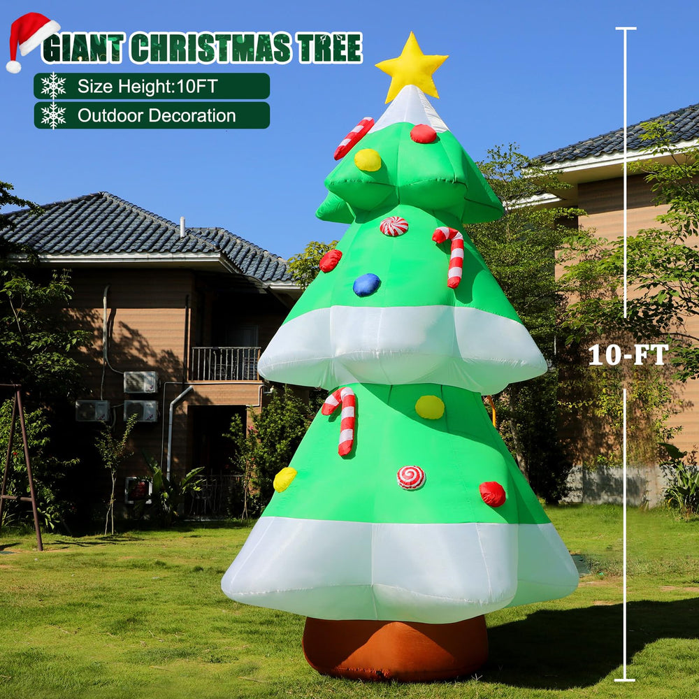 Close-up of FunFanso inflatable Christmas tree with star topper