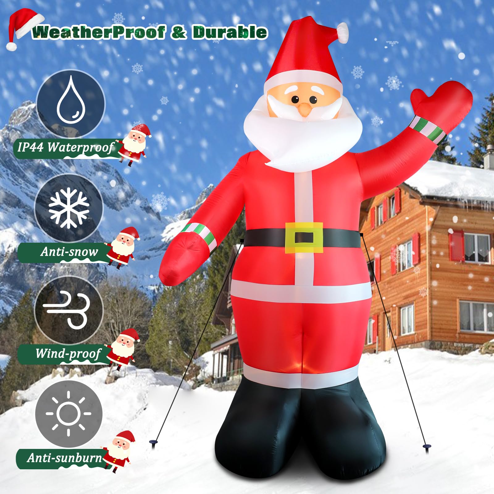 Close-up of FunFanso inflatable Santa's face and details