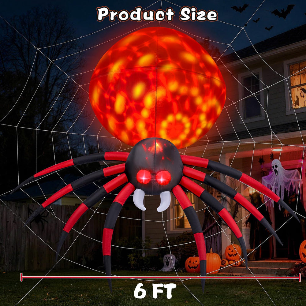 Close-up of FunFanso inflatable spider's red eyes and fangs