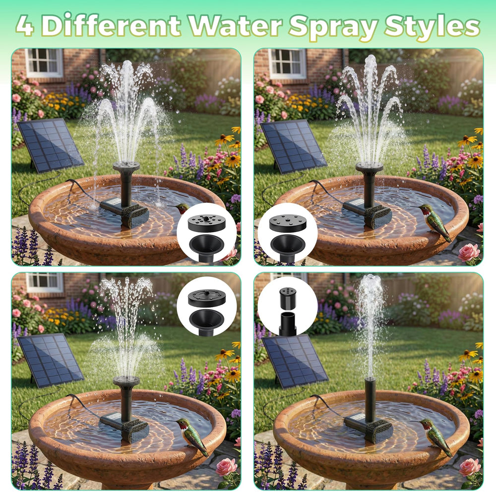 Close-up of FYDGTPI Solar Fountain's nozzle options