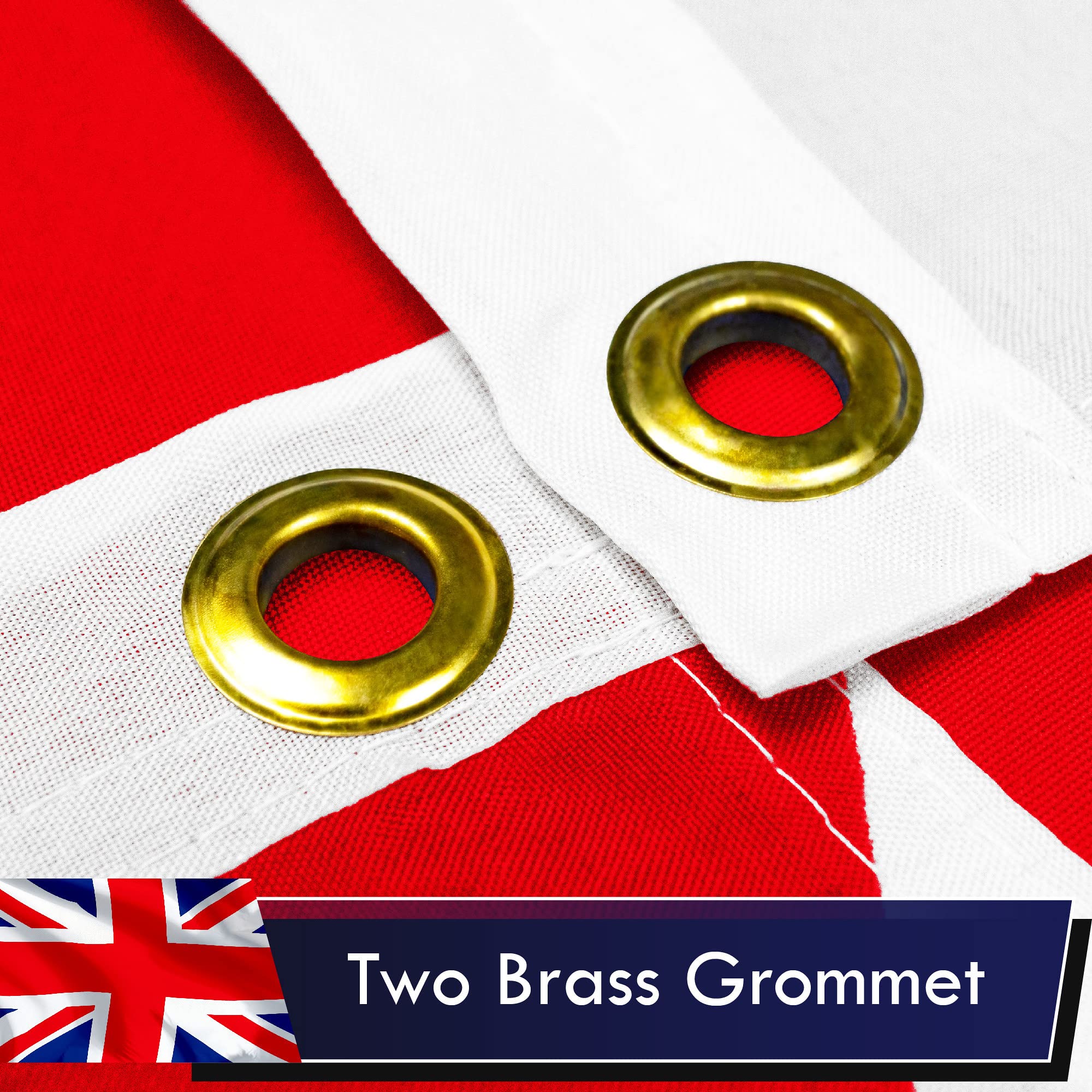 Close-up of G128 United Kingdom Flag's brass grommet