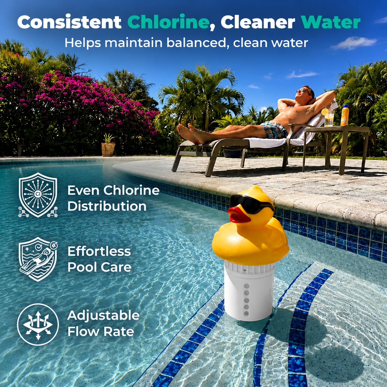 Close-up of GAME Derby Duck Chlorinator holding 3-inch chlorine tablets