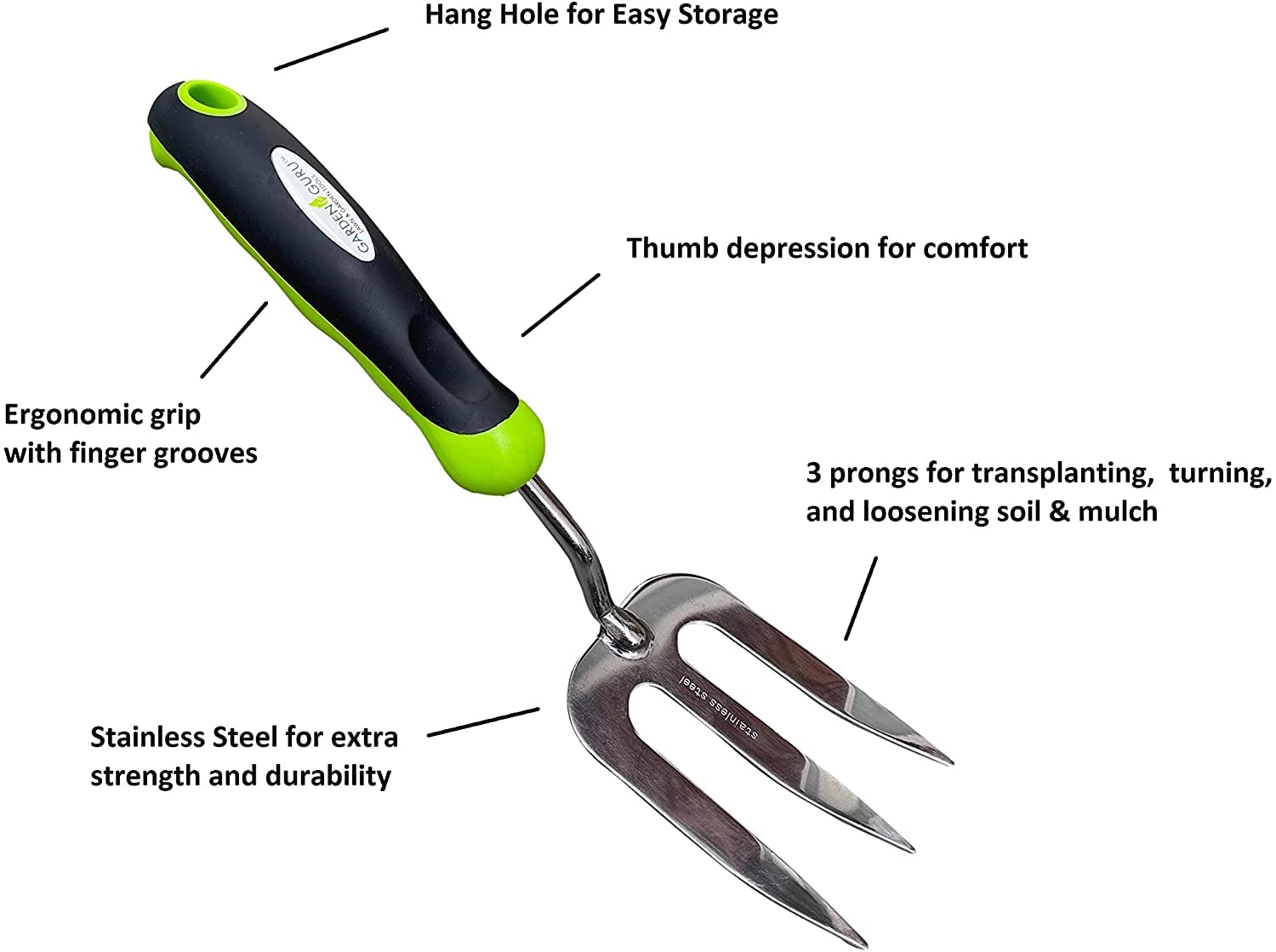 Close-up of Garden Guru dandelion weeder with ergonomic handle