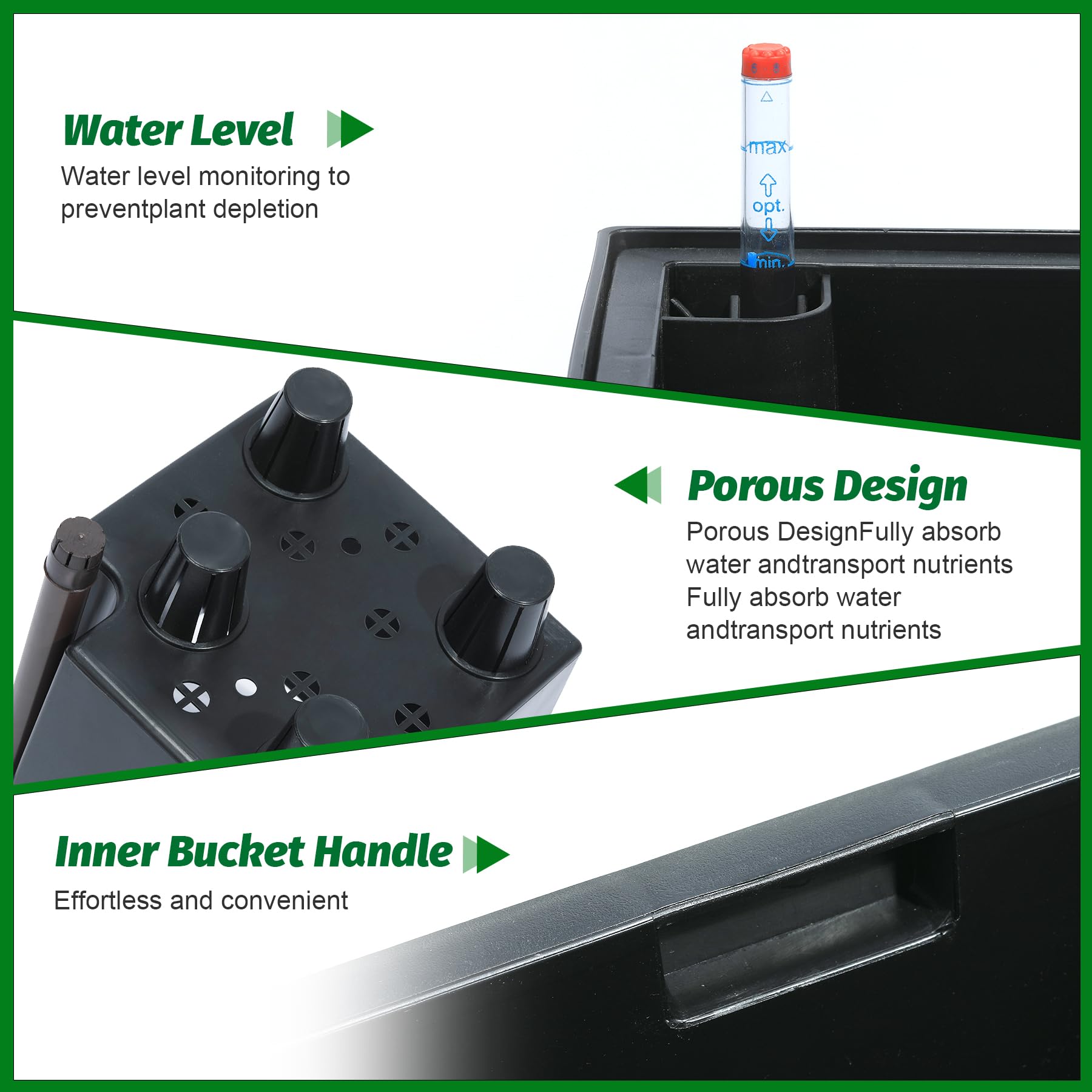 Close-up of Garvee 16-inch planter water inlet for easy watering