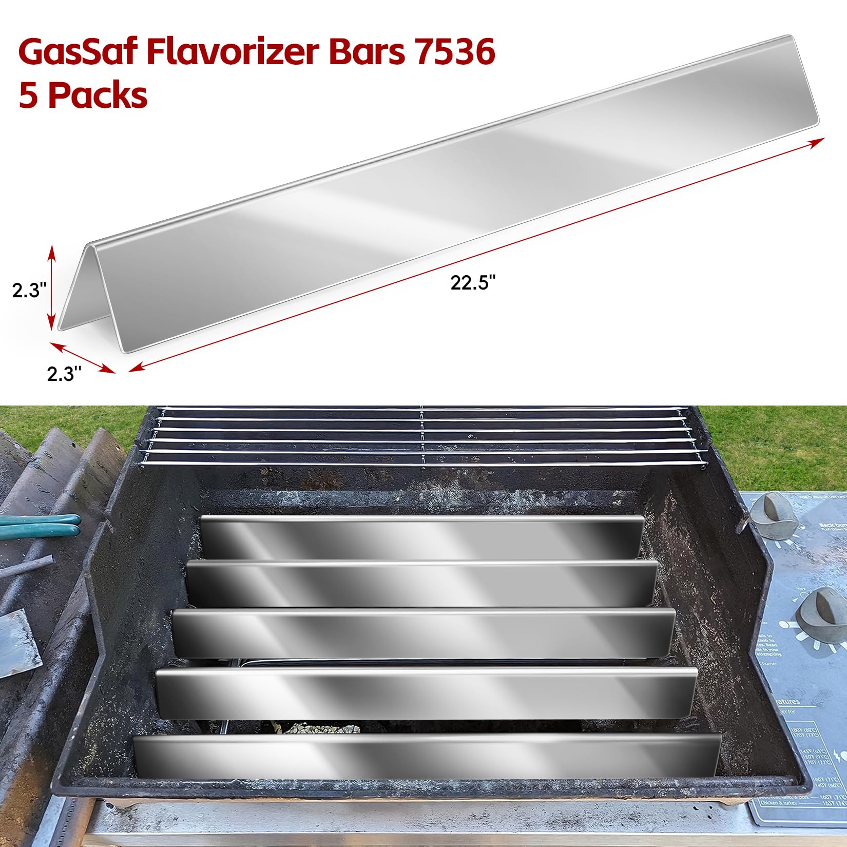 Close-up of GasSaf Flavorizer Bars stainless steel finish