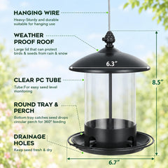 Close-up of Gbekery bird feeder showing metal construction