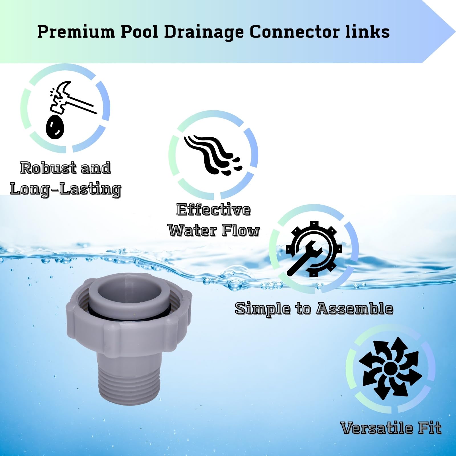 Close-up of GekLiGuLu Pool Drain Adapter with garden hose